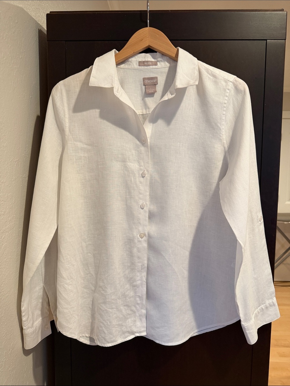 Chico's White Linen Collared Button-Front Shirt